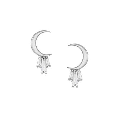 18K złoto pokryte 925 srebrnym baguette Moon Stud kolczyki dla kobiet AAA CZ Stone