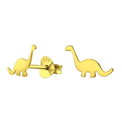Dziecięce złote kolczyki z dinozaurów 925 srebrnych mini