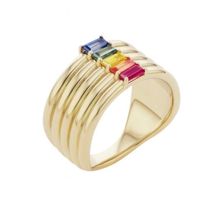 18K złoto pokryte tęczy baguette Cut CZ Multi Fashion 925 Sterling srebrne kobiety pierścienie
