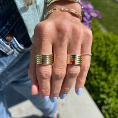18K złoto pokryte tęczy baguette Cut CZ Multi Fashion 925 Sterling srebrne kobiety pierścienie