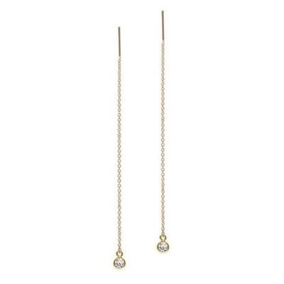 925 srebra szterlingowego prosty 18K złoto pokryty kobiecy Bezel Drop Chain Threader kolczyk