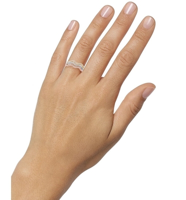 3 sztuky Pave Ring Set Rhodium Plated Wave Ring Sterling Silver