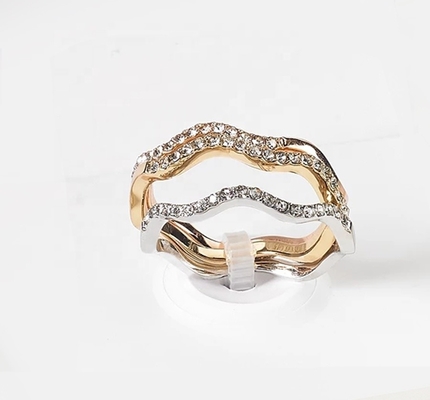 3 sztuky Pave Ring Set Rhodium Plated Wave Ring Sterling Silver