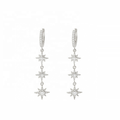 Złote 925 srebrne brazylijskie kolczyki Starburst Long Dangle Hoop