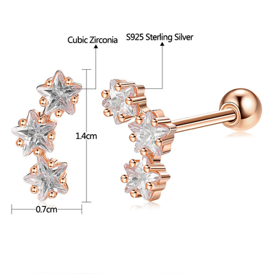 18K Złote 925 Sterling Silver Star Cubic Zirconia Stud kolczyki dla kobiet Akcesoria