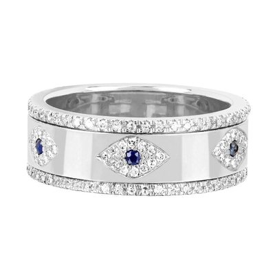 Niebieski Sapphire Biały CZ Eye Kobiety Eternity Band Brass Eternity Ring Dla Kobiet