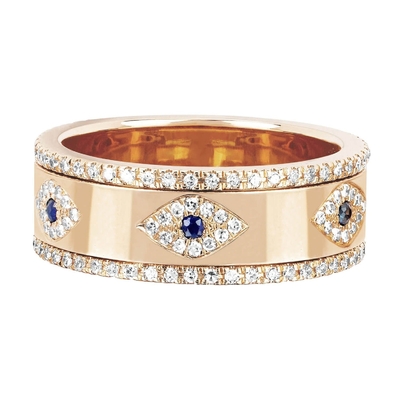 Niebieski Sapphire Biały CZ Eye Kobiety Eternity Band Brass Eternity Ring Dla Kobiet