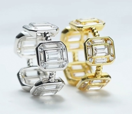 Szmaragd Biały CZ Kobiety Eternity Band Baguette 18K złoto 925 Sterling srebrne pierścienie