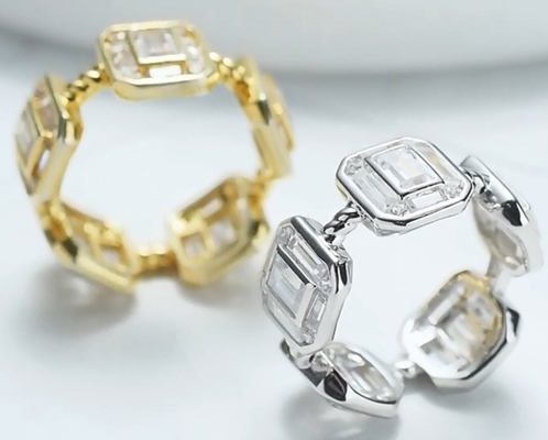 Szmaragd Biały CZ Kobiety Eternity Band Baguette 18K złoto 925 Sterling srebrne pierścienie