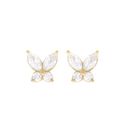 Klasyczny styl 925 Sterling Silver Gold Plated Cubic Zirconia Butterfly Stud Earrings