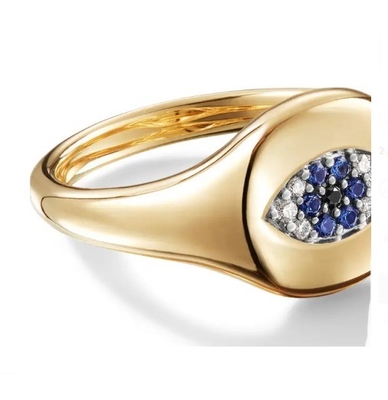 Brazylijskie kolekcjonerskie urządzenia kablowe Evil Eye Mini Pinkie Ring 18K złoto białe CZ 925 srebro