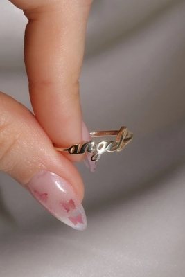 Złoty pierścionek z imieniem anioła dla kobiet ręcznie wykonany Glitter 925 Sterling Silver Modern N/A