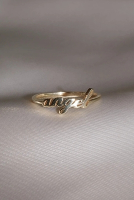 Złoty pierścionek z imieniem anioła dla kobiet ręcznie wykonany Glitter 925 Sterling Silver Modern N/A