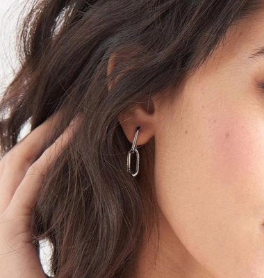 Ślubna okazja prosty srebrny kabel link stud kolczyk 30mm wysokość elegancki projekt