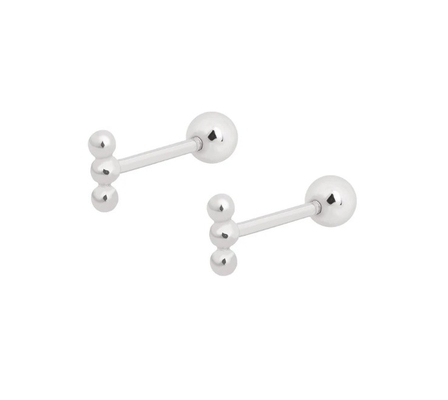 Mini Barbell z perlami Srebrny kolczyk ze śrubą z tyłu 925 srebra szterlingowego