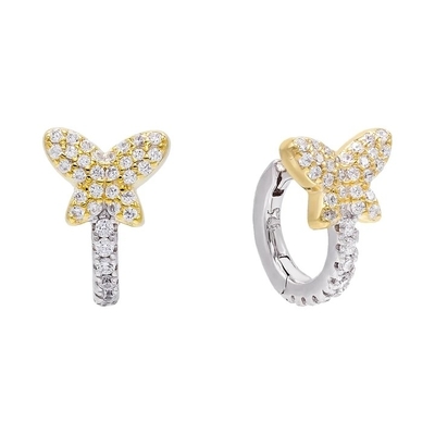 Mini Summer Butterfly White CZ Huggies 925 Sterling Silver Kolczyki