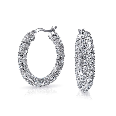 925 Sterling Silver Bridal Pave White CZ Hoop Earrings dla modnych nowożeńców