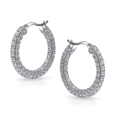 925 Sterling Silver Bridal Pave White CZ Hoop Earrings dla modnych nowożeńców