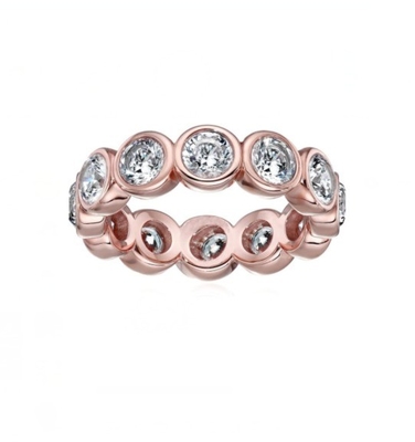 Klasyczny Ins 18K Złote Zestawienie Bezel CZ Eternity Band 925 Sterling Silver Rings