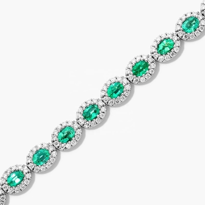 5.7mm szerokość Zirkon tenisowy bransoletka Owalny Szmaragd Biały 14K złoty bransoletka Kobiety