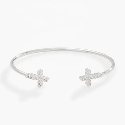 Kryształowy Zirkon 925 Sterling Silver Bracelet Cross Cuff 18K Gold Bracelet