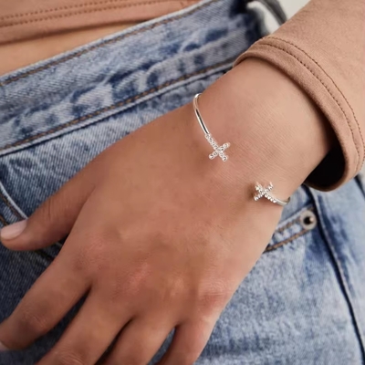 Kryształowy Zirkon 925 Sterling Silver Bracelet Cross Cuff 18K Gold Bracelet