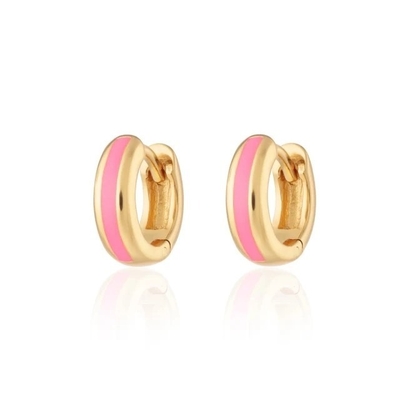 925 Customized Logo 18K Gold Plated Pink Enamel Huggie Kolczyki dla kobiet