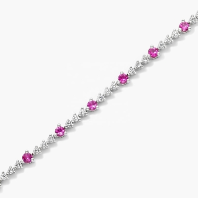 3MM Biały Zirkon Rubinowy bransoletka tenisowa okrągły strzał Sterling srebrny bransoletka tenisowa