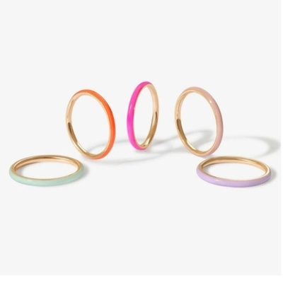 Różowy emaliet 18K Złote pierścienie Solid 925 Sterling Silver Stacking Rings
