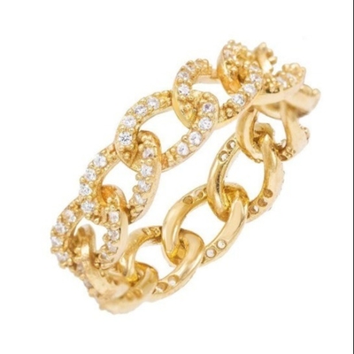 925 srebrny Eternity Link Chain Band Kobiety Pierścienie Klasyczny Kubański Styl Z ZIRCON