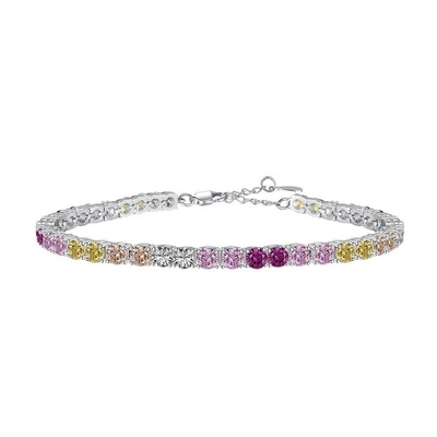Osobisty styl Rainbow Zircon Inset 925 Sterling Silver Tenisowa bransoletka dla kobiet