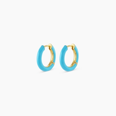 Zastosowane logo Chunky 18K Złoty Hoop Turkusowy Emazel Kolor 925 Sterling Silver Huggies Kolczyki