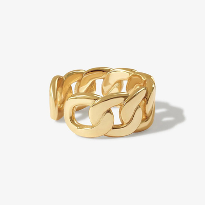S925 Srebrna Biżuteria Fine Jewelry 14K Żółte Złoto Gruby Łańcuszek Otwarty Pierścień