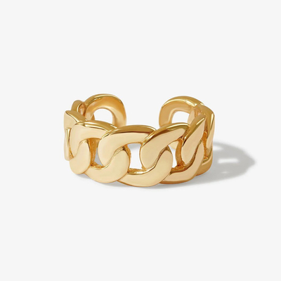 S925 Srebrna Biżuteria Fine Jewelry 14K Żółte Złoto Gruby Łańcuszek Otwarty Pierścień