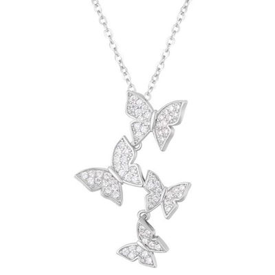 925 Sterling Silver White Gold Plated Micron Pave 4 Butterflies Charm Pendant dla kobiet