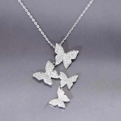 925 Sterling Silver White Gold Plated Micron Pave 4 Butterflies Charm Pendant dla kobiet