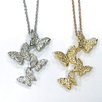 925 Sterling Silver White Gold Plated Micron Pave 4 Butterflies Charm Pendant dla kobiet
