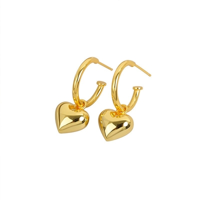 925 Sterling Silver Heart Shape Women Girl Hoop Earrings Brazylijskie złoto pokryte biżuterią