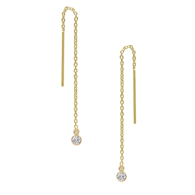 925 srebra szterlingowego prosty 18K złoto pokryty kobiecy Bezel Drop Chain Threader kolczyk