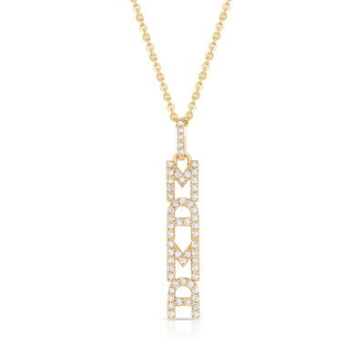 Elegantny 925 Sterling Silver 14K Gold MAMA Pływający Długi Naszyjnik