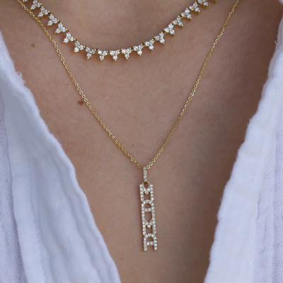 Elegantny 925 Sterling Silver 14K Gold MAMA Pływający Długi Naszyjnik