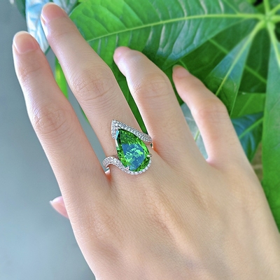 Luksusowy Szmaragd CZ Diamentowe Pierścienie Prawdziwy 925 Srebrny Sterling Ręcznie robione biżuteria dla kobiet