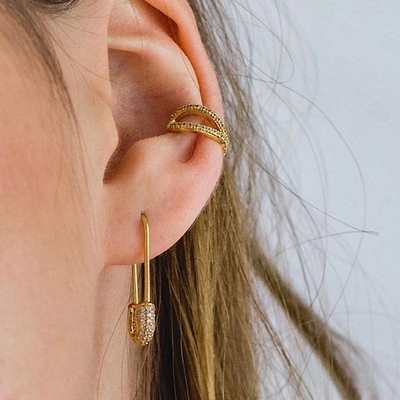 Kobiety Hoop kolczyki w 925 srebra z jasnym CZ Diament Brazylijskie złoto żółte biżuteria