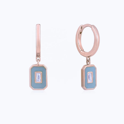 Baguette CZ & Enamel Hoop Earrings 925 Srebro 18K Złoto pokryte, ręcznie wykonane biżuteria dla kobiet