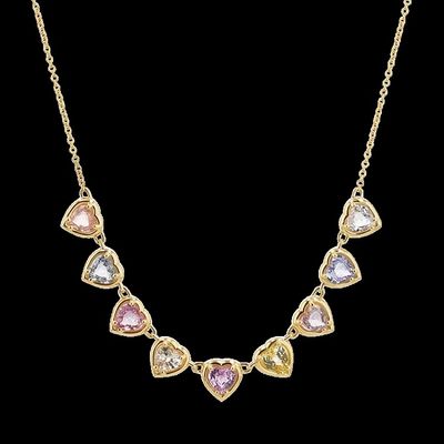 Pozłacany, ręcznie robiony naszyjnik z szafirem i cyrkoniami w kształcie serca, elegancka biżuteria na imprezę dla kobiet