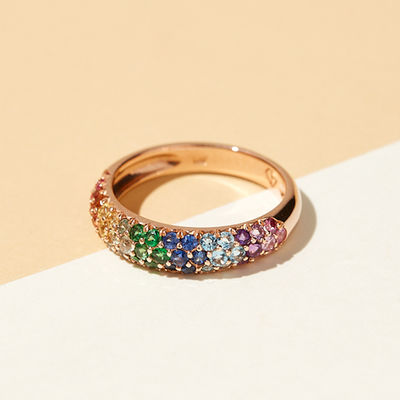 18K złoto pokryte Rainbow Zircon 925 Sterling Silver Cluster Ring