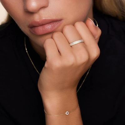 925 Sterling Silver 18K Gold Plated CZ Half Eternity Ring for Women