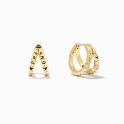 Unikalne 18K Złote Piramida 925 Sterling Srebro Podwójne Przytulki Kolczyki Chunky wodoodporne biżuteria