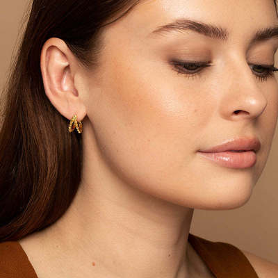 Unikalne 18K Złote Piramida 925 Sterling Srebro Podwójne Przytulki Kolczyki Chunky wodoodporne biżuteria