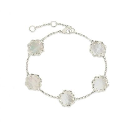 18K Gold Plated 925 Sterling Silver Flower Shaped Mother of Pearl Bracelet with 6.5" Length